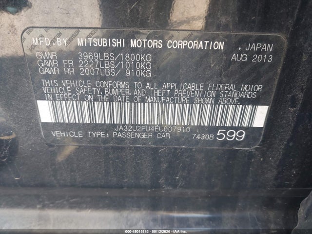 Aukcja sprzedaży 2014 Mitsubishi Lancer Es, vin: JA32U2FU4EU007910, numer aukcji: 45015183