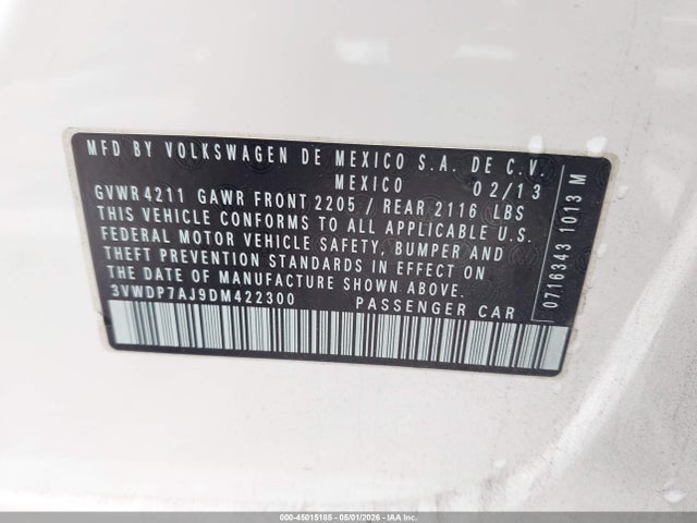 Продажа на аукционе авто 2013 Volkswagen Jetta 2.5l Se, vin: 3VWDP7AJ9DM422300, номер лота: 45015185