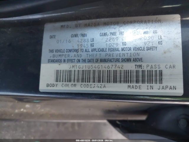 45015225 :رقم المزاد ، JM1GJ1U54G1467742 vin ، 2016 Mazda Mazda6 I Sport مزاد بيع