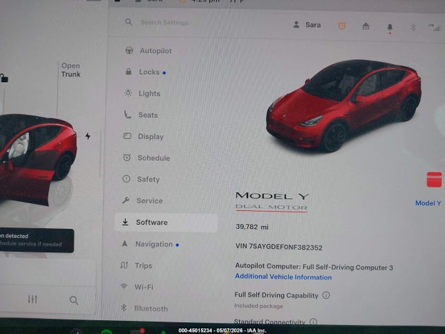 45015234 :رقم المزاد ، 7SAYGDEF0NF382352 vin ، 2022 Tesla Model Y Performance Dual Motor All-wheel Drive مزاد بيع