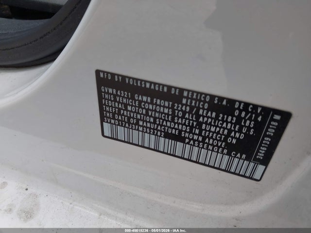 Aukcja sprzedaży 2015 Volkswagen Jetta 1.8t Se, vin: 3VWD17AJ3FM352782, numer aukcji: 45015236