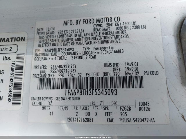 Ford Mustang Ecoboost 2015 1FA6P8TH3F5345093 Image 9