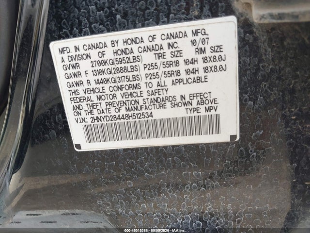 Aukcja sprzedaży 2008 Acura Mdx Technology Package, vin: 2HNYD28448H512534, numer aukcji: 45015268