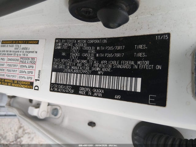 JTEBU5JR8G5299527 Toyota 4runner Sr5 Premium