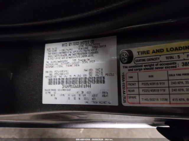 Продаж на аукціоні авто 2010 Ford Fusion Sel, vin: 3FAHP0JG6AR416944, номер лоту: 45015308