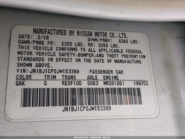 Aukcja sprzedaży 2018 Nissan Rogue Sport S, vin: JN1BJ1CP0JW153399, numer aukcji: 45015323