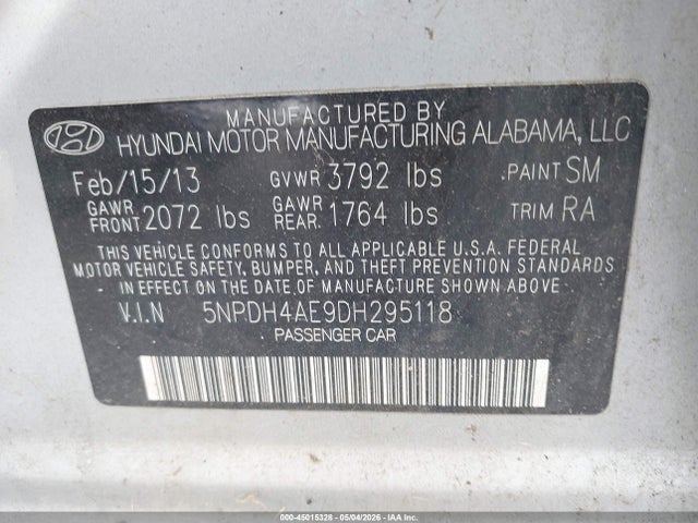 Продажа на аукционе авто 2013 Hyundai Elantra Gls, vin: 5NPDH4AE9DH295118, номер лота: 45015328