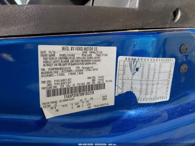 45015359 :رقم المزاد ، 1FAHP3FN7BW183258 vin ، 2011 Ford Focus Se مزاد بيع