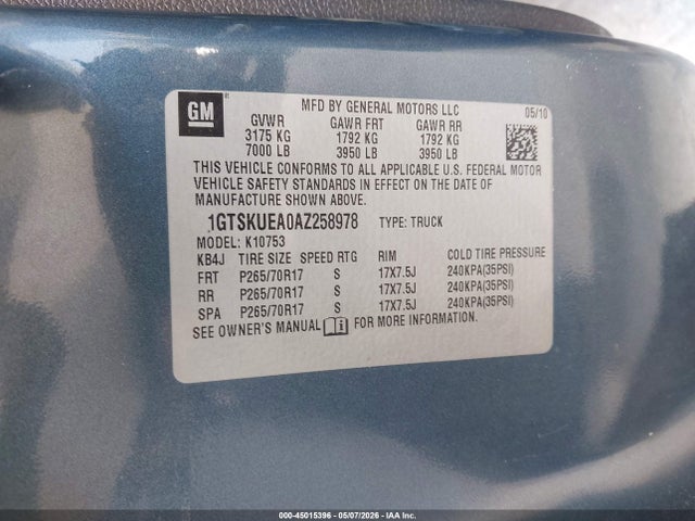 Aukcja sprzedaży 2010 Gmc Sierra 1500 Sl, vin: 1GTSKUEA0AZ258978, numer aukcji: 45015396