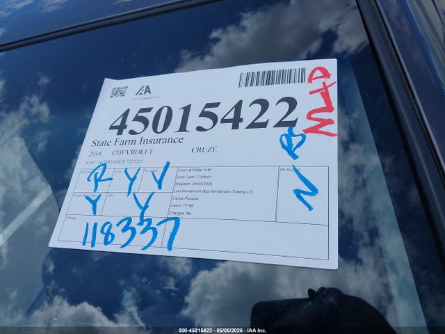45015422 :رقم المزاد ، 1G1PH5SB2E7223215 vin ، 2014 Chevrolet Cruze Eco Auto مزاد بيع