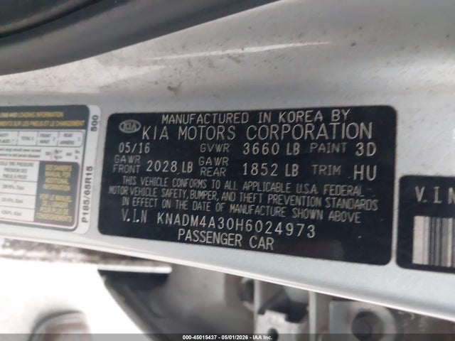 45015437 :رقم المزاد ، KNADM4A30H6024973 vin ، 2017 Kia Rio Lx مزاد بيع