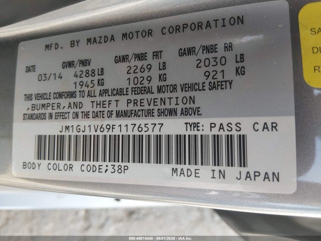 JM1GJ1V69F1176577 Mazda Mazda6 I Touring
