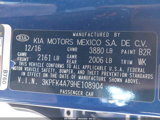 45015467 :رقم المزاد ، 3KPFK4A79HE108904 vin ، 2017 Kia Forte Lx مزاد بيع