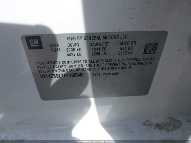 Auction sale of the 2015 Chevrolet Malibu 1lt, vin: 1G11C5SL1FF196948, lot number: 45015492