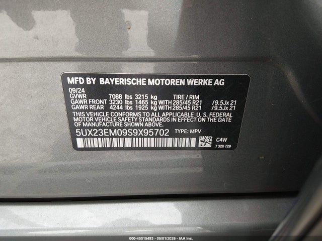 45015493 :رقم المزاد ، 5UX23EM09S9X95702 vin ، 2025 Bmw X7 Xdrive40i مزاد بيع