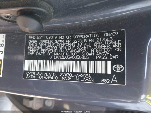 Aukcja sprzedaży 2010 Toyota Prius Iv, vin: JTDKN3DU5A0050855, numer aukcji: 45015526
