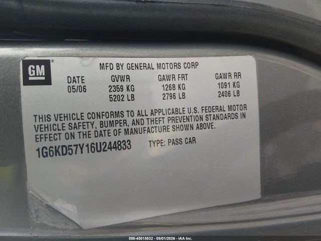 Aukcja sprzedaży 2006 Cadillac Dts Standard, vin: 1G6KD57Y16U244833, numer aukcji: 45015532