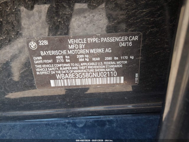 Продажа на аукционе авто 2016 Bmw 328i Xdrive, vin: WBA8E3G58GNU02110, номер лота: 45015539