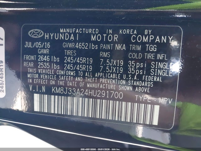 KM8J33A24HU291700 Hyundai Tucson Sport