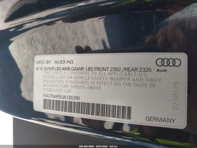 Aukcja sprzedaży 2018 Audi A5 2.0t Premium, vin: WAUTNAF55JA126290, numer aukcji: 45015590