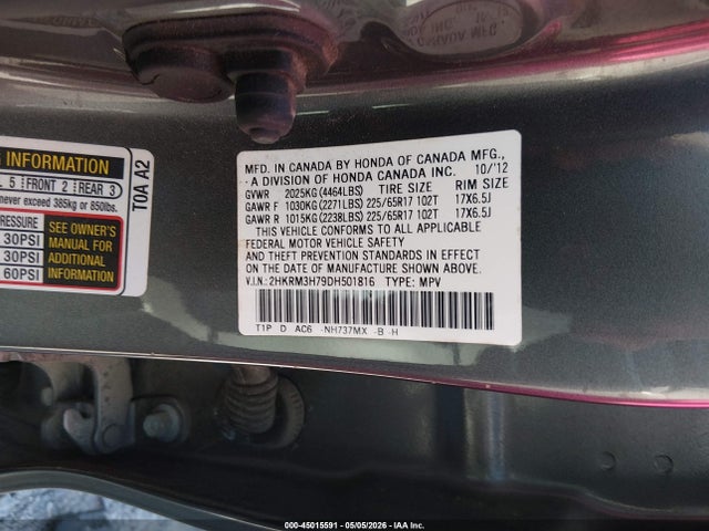 Продажа на аукционе авто 2013 Honda Cr-v Ex-l, vin: 2HKRM3H79DH501816, номер лота: 45015591