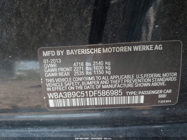 Aukcja sprzedaży 2013 Bmw 335i Xdrive, vin: WBA3B9C51DF586985, numer aukcji: 45015597