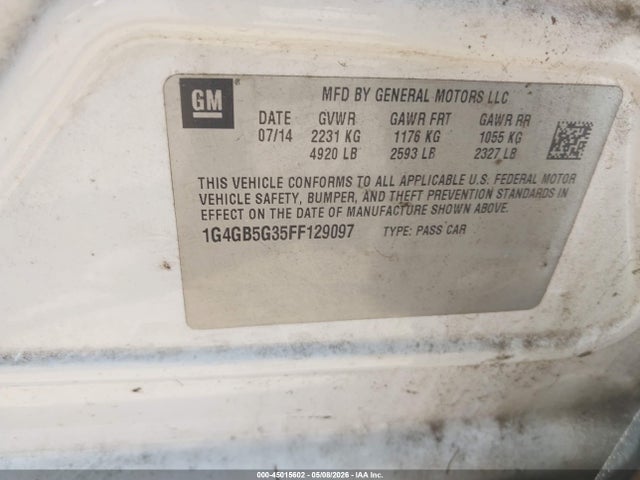 45015602 :رقم المزاد ، 1G4GB5G35FF129097 vin ، 2015 Buick Lacrosse مزاد بيع