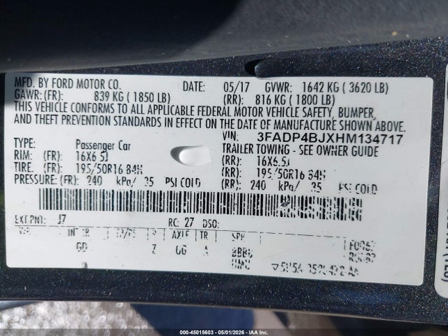 Продажа на аукционе авто 2017 Ford Fiesta Se, vin: 3FADP4BJXHM134717, номер лота: 45015603