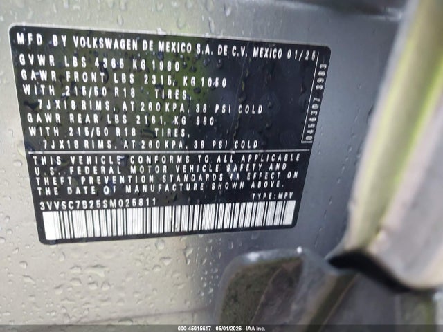 2025 Volkswagen Taos 1.5t Se მანქანა იყიდება აუქციონზე, vin: 3VVSC7B25SM025811, აუქციონის ნომერი: 45015617