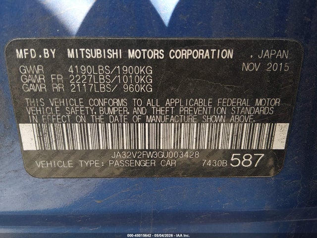 Mitsubishi LANCER ES 2016 JA32V2FW3GU003428 Image 9