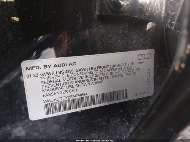 2023 Audi A3 Premium 40 Tfsi Front-wheel Drive S Tronic მანქანა იყიდება აუქციონზე, vin: WAUAUDGY2PA074694, აუქციონის ნომერი: 45015673