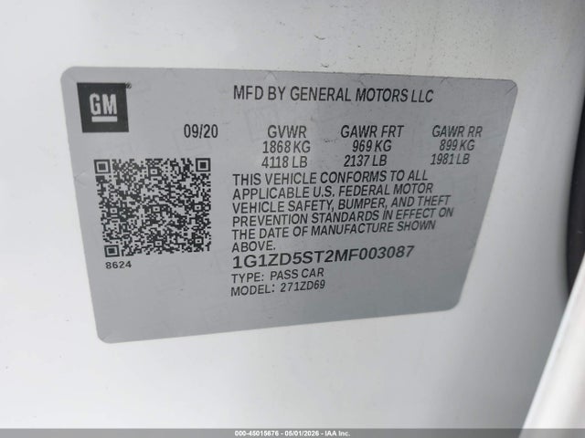 Продажа на аукционе авто 2021 Chevrolet Malibu Fwd Lt, vin: 1G1ZD5ST2MF003087, номер лота: 45015676