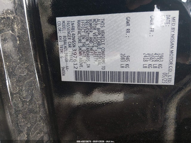 Продажа на аукционе авто 2025 Nissan Altima Sv Fwd, vin: 1N4BL4DV6SN397612, номер лота: 45015678