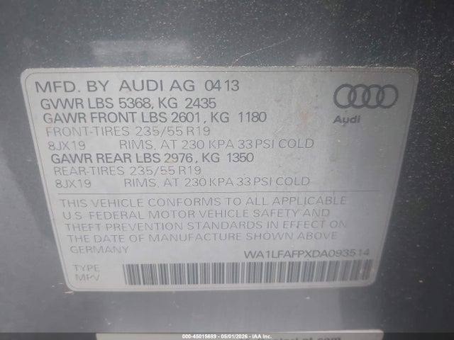 Aukcja sprzedaży 2013 Audi Q5 2.0t Premium, vin: WA1LFAFPXDA093514, numer aukcji: 45015689