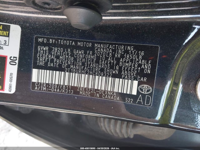 2T1BURHE2HC808322 Toyota COROLLA LE