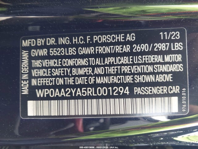 Продажа на аукционе авто 2024 Porsche Panamera 4, vin: WP0AA2YA5RL001294, номер лота: 45015696