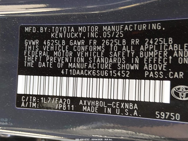 Toyota CAMRY LE 2025 4T1DAACK6SU615452 Image 9