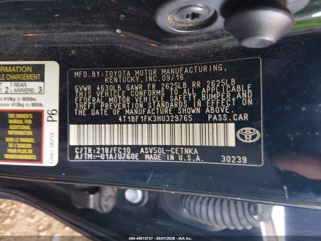 Aukcja sprzedaży 2017 Toyota Camry Le, vin: 4T1BF1FK3HU329765, numer aukcji: 45015737
