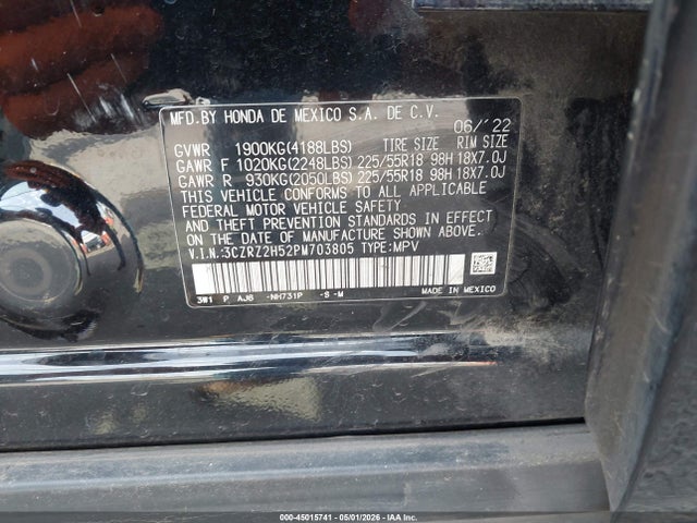 3CZRZ2H52PM703805 Honda Hr-v Awd Sport