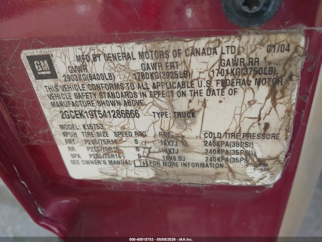 45015753 :رقم المزاد ، 2GCEK19T541286666 vin ، 2004 Chevrolet Silverado 1500 Z71 مزاد بيع