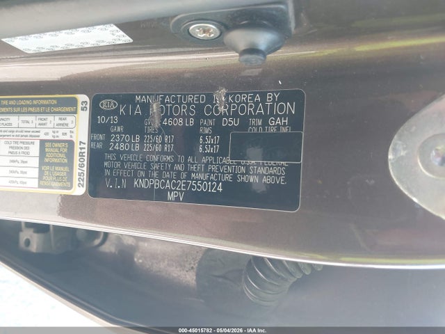 45015782 :رقم المزاد ، KNDPBCAC2E7550124 vin ، 2014 Kia Sportage Lx مزاد بيع