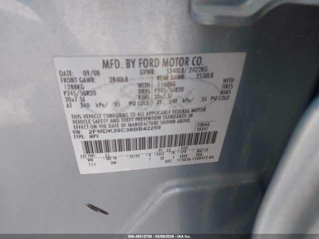2008 Ford Edge Limited მანქანა იყიდება აუქციონზე, vin: 2FMDK39C38BB42259, აუქციონის ნომერი: 45015798