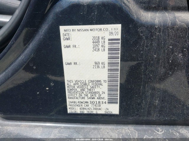 45015800 :رقم المزاد ، 1N4BL4DW1MN301834 vin ، 2021 Nissan Altima Sv Intelligent Awd مزاد بيع