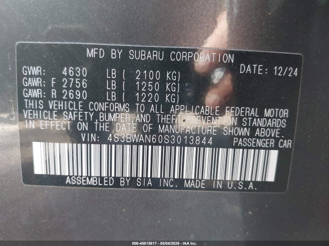 Продажа на аукционе авто 2025 Subaru Legacy Limited, vin: 4S3BWAN60S3013844, номер лота: 45015817