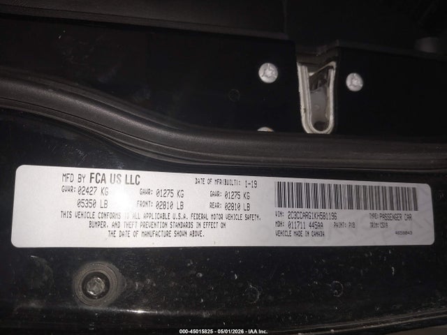 45015825 :رقم المزاد ، 2C3CCARG1KH581196 vin ، 2019 Chrysler 300 Touring Awd مزاد بيع
