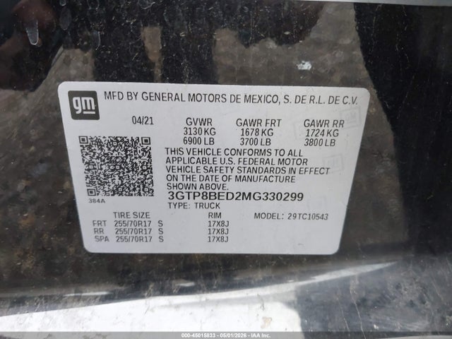 Aukcja sprzedaży 2021 Gmc Sierra 1500 2wd  Short Box Sle, vin: 3GTP8BED2MG330299, numer aukcji: 45015833