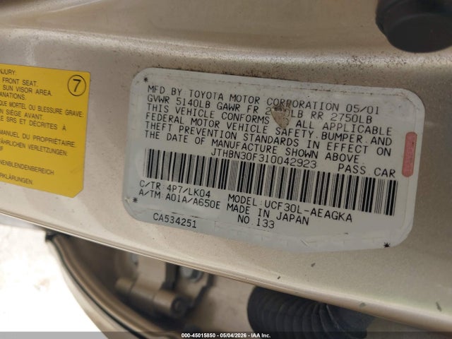 Продаж на аукціоні авто 2001 Lexus Ls 430, vin: JTHBN30F310042923, номер лоту: 45015850