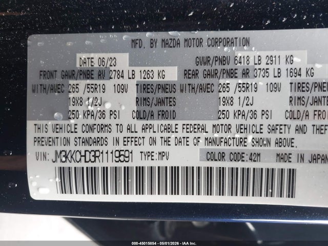 Продажа на аукционе авто 2024 Mazda Cx-90 3.3 Turbo Preferred Plus, vin: JM3KKCHD3R1119591, номер лота: 45015854
