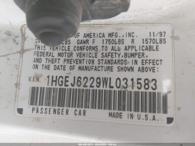 Продаж на аукціоні авто 1998 Honda Civic Dx, vin: 1HGEJ6229WL031583, номер лоту: 45015872