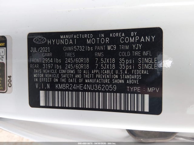 Продаж на аукціоні авто 2022 Hyundai Palisade Sel, vin: KM8R24HE4NU362059, номер лоту: 45015878
